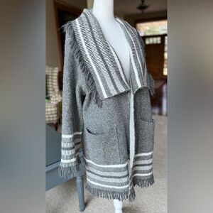 Telluride Large Gray Striped Women's Shawl Cardigan Cozy Warm Sweater.
